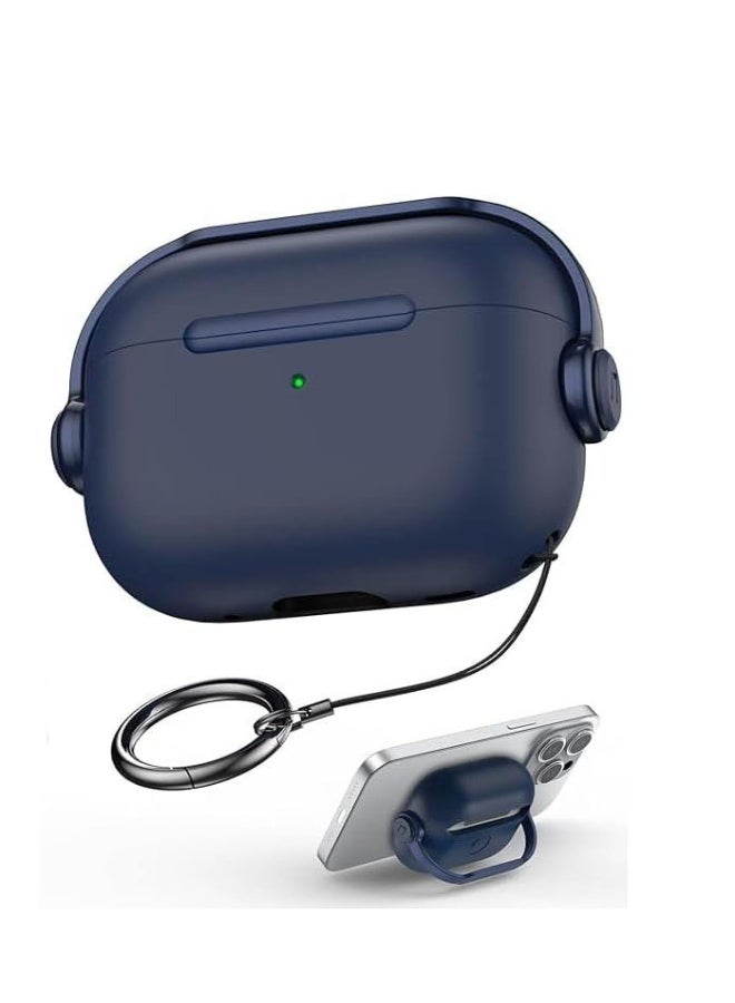 جراب AirPods Pro 3، غطاء قفل أمان لسماعات Apple AirPods Pro 3 2025 مع حامل للهاتف وسلسلة مفاتيح، جراب واقٍ مقاوم للصدمات والخدوش للرجال والنساء - (أزرق) - Image 1